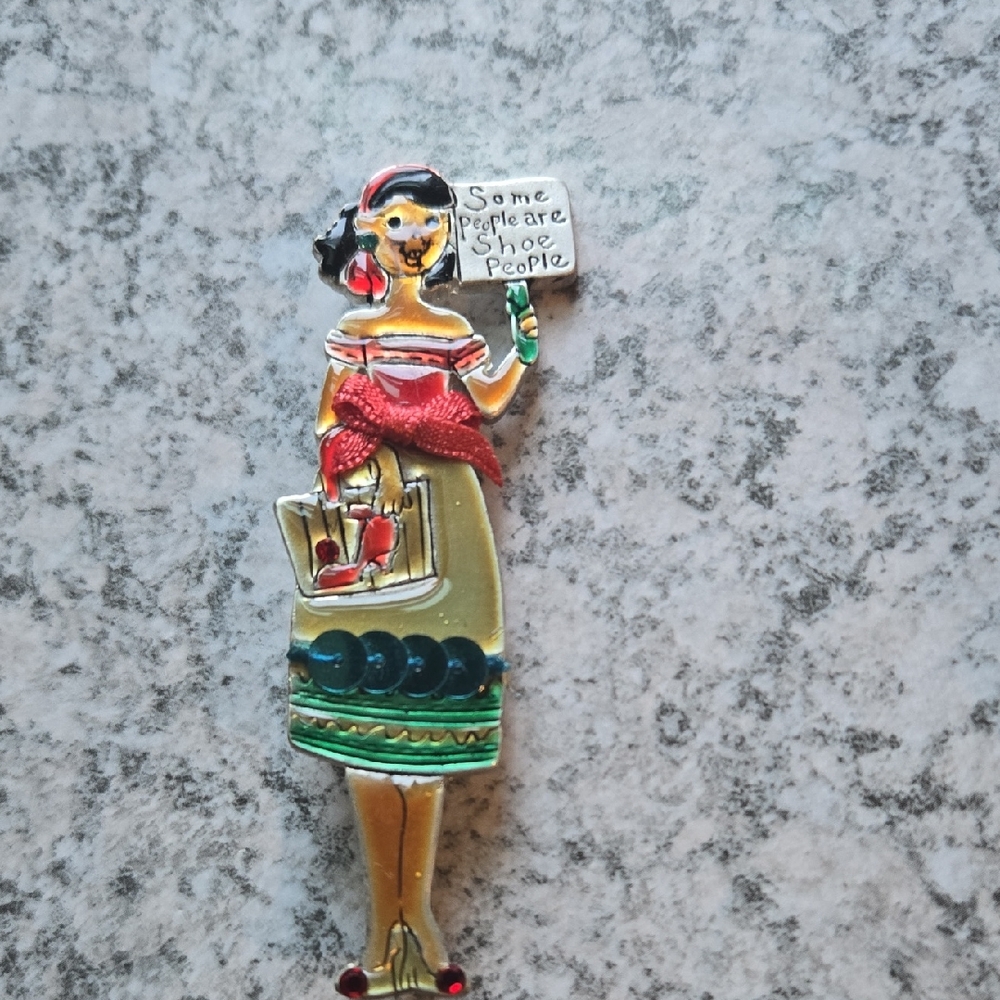 Vintage AMJC Style Enamel Pin with Woman Design